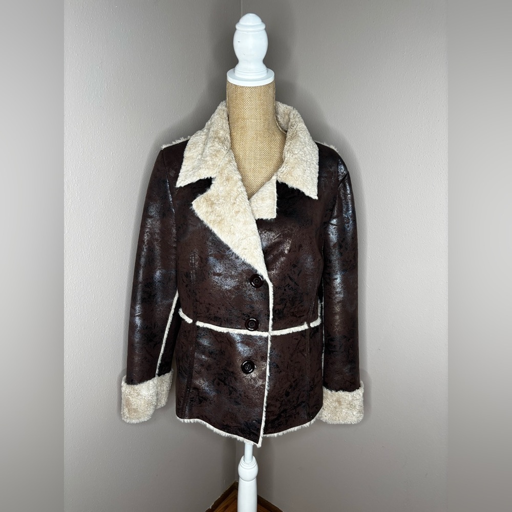 Outdoor Edition Parkhurst Faux Suede Faux Fur Dark Brown Jacket Coat Size Large